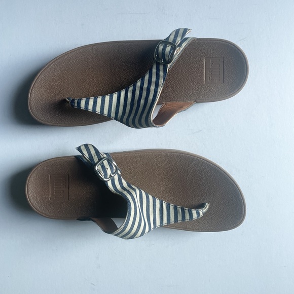 FitFlop Skinny Canvas Toe Post Slide Sandal Shoe Nautical Striped Blue Size 10 - Picture 6 of 8